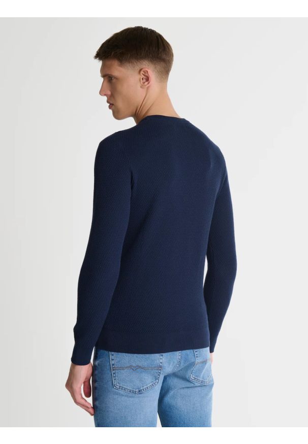 Big-Star - Sweter męski o teksturalnym splocie bawełniany granatowy Reylon 403. Kolor: niebieski. Materiał: bawełna. Wzór: ze splotem. Styl: klasyczny, elegancki