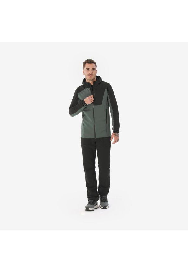 quechua - Polar turystyczny męski Quechua MH500 zamek. Kolor: czarny, wielokolorowy, zielony. Materiał: polar. Sport: turystyka piesza