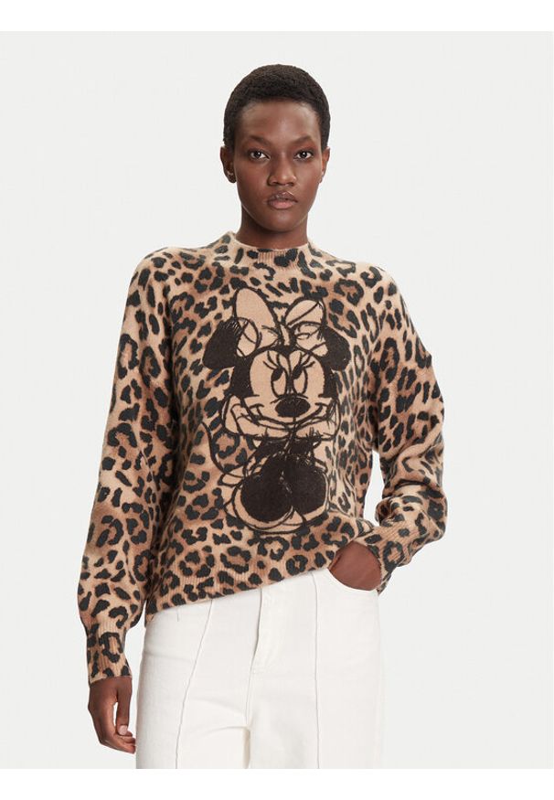 Desigual Sweter Minnie 25WWJF43 Brązowy Regular Fit. Kolor: brązowy. Materiał: syntetyk