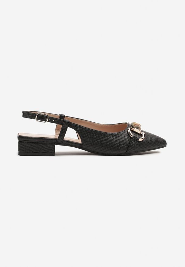 Renee - Czarne Sandały Slingback z Ozdobną Klamrą Jenalina. Zapięcie: klamry. Kolor: czarny. Sezon: lato. Styl: elegancki, wizytowy, klasyczny