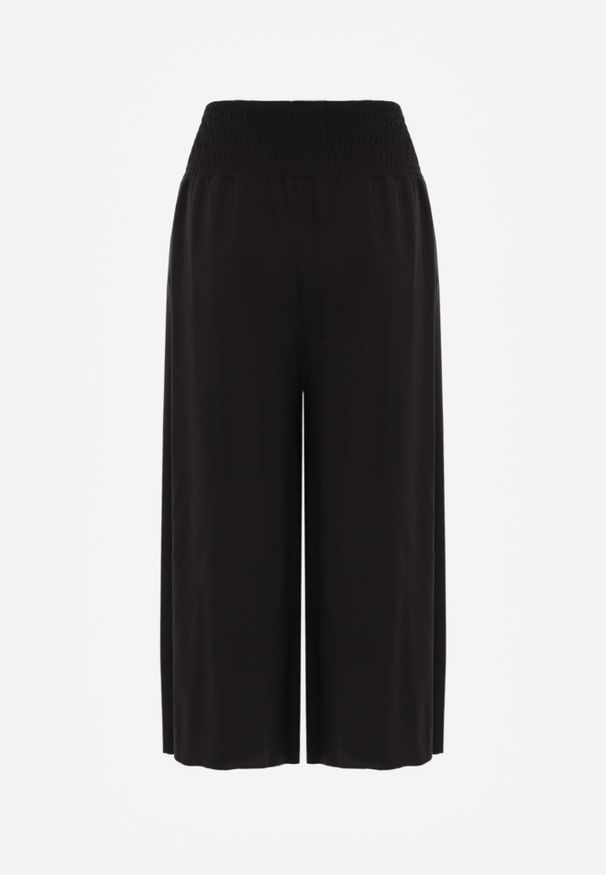 Renee - Czarne Szerokie Spodnie High Waist o Długości 7/8 Rathi. Stan: podwyższony. Kolor: czarny. Materiał: tkanina, wiskoza