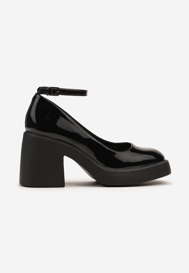 Born2be - Czarne Lakierowane Czółenka na Obcasie i Platformie w Eleganckim Stylu Isivia. Okazja: na randkę, na spotkanie biznesowe. Zapięcie: pasek. Kolor: czarny. Materiał: lakier. Obcas: na obcasie. Styl: elegancki. Wysokość obcasa: średni