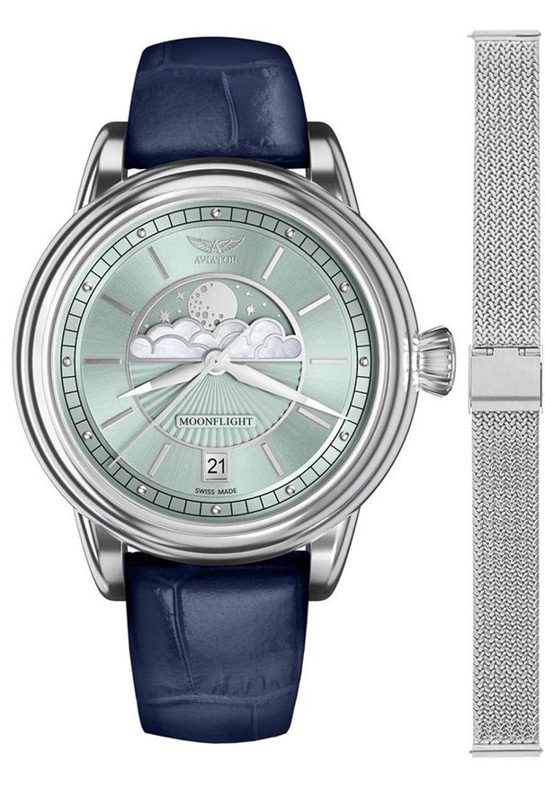 AVIATOR - Zegarek damski Aviator V.1.33.0.261.4.BLM-SET srebrny. Kolor: srebrny