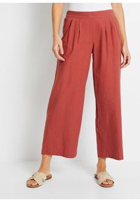 bonprix - Spodnie lniane. Kolor: czerwony. Materiał: len #1