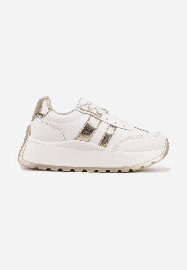 Renee - Białe Sneakersy ze Skóry Naturalnej na Platformie Cezella. Okazja: na co dzień. Kolor: biały. Materiał: skóra. Obcas: na platformie