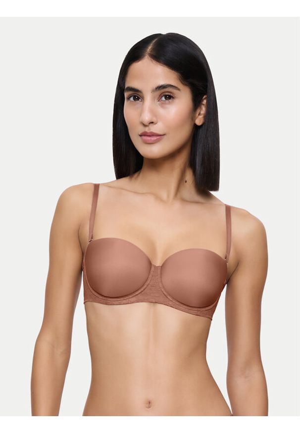 Triumph Biustonosz bardotka Signature Sheer 10224861 Brązowy. Kolor: brązowy. Materiał: syntetyk