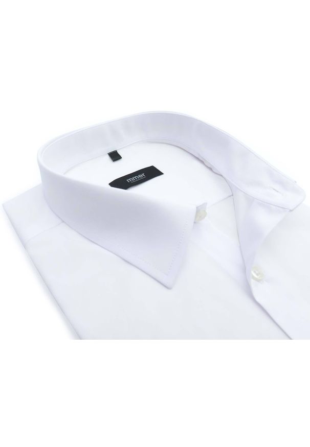 Mmer / Villaro - Koszule męskie - Biała koszula męska z krótkim rękawem 001 Mmer. Kolor: biały. Materiał: bawełna, poliester, tkanina. Długość rękawa: krótki rękaw. Długość: krótkie. Styl: klasyczny