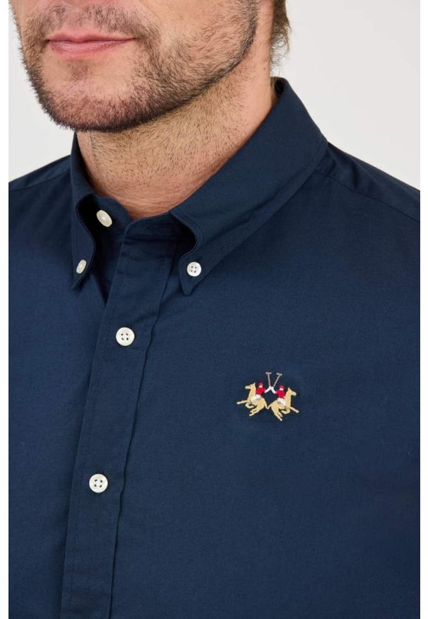 La Martina - LA MARTINA Granatowa koszula Poplin Stretch. Kolor: niebieski