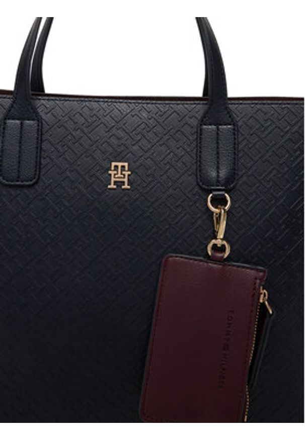 TOMMY HILFIGER - Tommy Hilfiger Torebka Th Icon Satchel Mono AW0AW18123 Granatowy. Kolor: niebieski. Materiał: skórzane