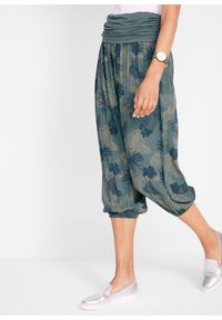 bonprix - Spodnie 3/4 z lejącego materiału z wiskozą. Kolor: zielony. Materiał: wiskoza, materiał. Wzór: nadruk #1