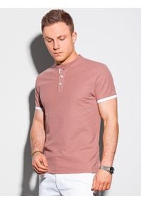 Ombre Clothing - Koszulka męska polo bawełniana S1381 - różowa - XXL. Typ kołnierza: polo. Kolor: różowy. Materiał: bawełna