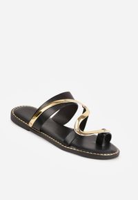 Born2be - Czarne Klapki Japonki z Paskiem na Palec i Metaliczną Ozdobą Qhesith. Okazja: na co dzień. Kolor: czarny. Materiał: jeans, len. Wzór: aplikacja. Sezon: lato. Styl: casual, elegancki #2