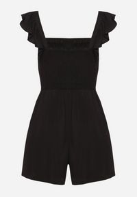 Born2be - Czarny Kombinezon Bawełniany na Ramiączkach z Falbanką i Krótkimi Nogawkami Liadia. Kolor: czarny. Materiał: bawełna. Długość rękawa: na ramiączkach. Długość: krótkie. Styl: klasyczny #4