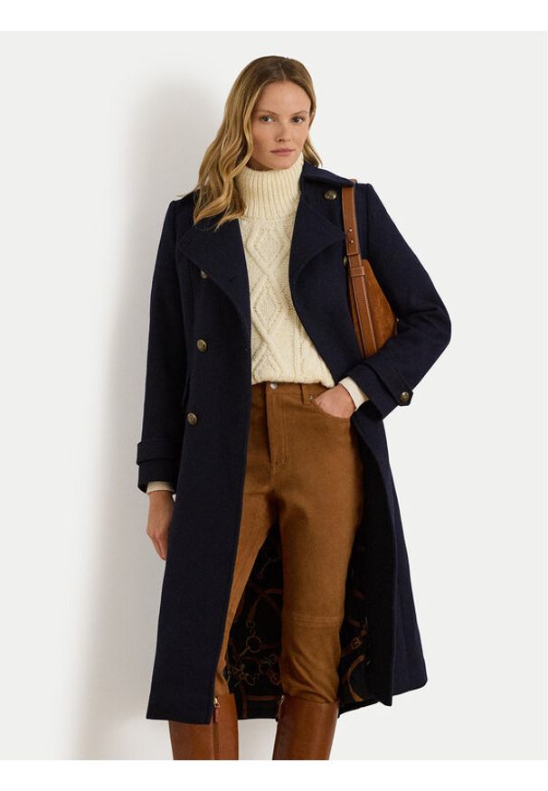 Lauren Ralph Lauren - LAUREN RALPH LAUREN Płaszcz wełniany 297P04150002 Granatowy Regular Fit. Kolor: niebieski. Materiał: syntetyk