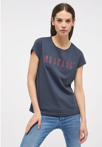 Mustang - MUSTANG Alina C Logo Tee Damski T-shirt Koszulka Blue Nights 1013222 4085 #6
