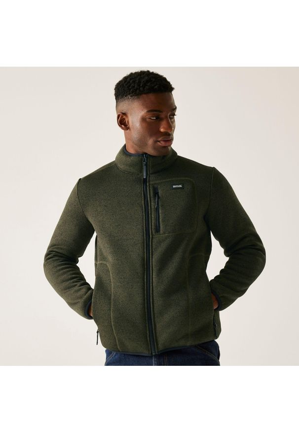 Regatta - Polar męski rozsuwany Barlee. Kolor: zielony. Materiał: polar. Wzór: melanż. Sport: turystyka piesza