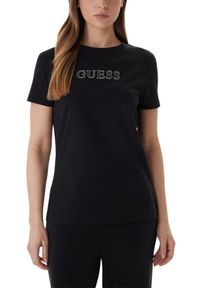 Guess - GUESS Czarny damski t-shirt na krótki rękaw z cyrkoniami Briana, Rozmiar M. Okazja: na co dzień. Kolor: czarny. Długość rękawa: krótki rękaw. Długość: krótkie. Styl: elegancki, casual #2
