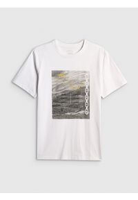 4f - 4F T-shirt regular z nadrukiem męski - biały S. Okazja: na co dzień. Kolor: biały. Materiał: dzianina, materiał, dresówka, bawełna, jeans. Wzór: nadruk. Styl: casual, klasyczny #1