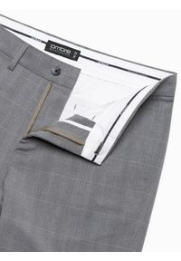 Ombre Clothing - Męskie spodnie o klasycznym kroju w delikatną kratę - szare V3. Kolor: szary. Materiał: wiskoza, poliester, materiał. Styl: klasyczny #7