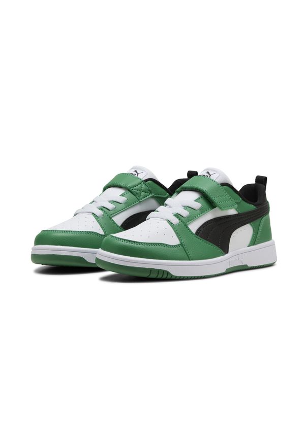Puma - Dziecięce sneakersy PUMA Rebound V6 Lo PUMA White Black Archive Green. Okazja: na uczelnię. Kolor: czarny, zielony, biały, wielokolorowy. Materiał: syntetyk, materiał. Sport: joga i pilates