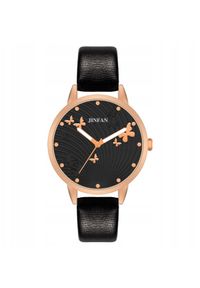 ITIMPORT - Zegarek DAMSKI Ekoskóra WYGODNY Czytelny Kwarcowy ELEGANCKI Motylki CZARNY. Kolor: czarny. Styl: elegancki #1