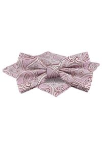 Mucha Męska w Zestawie z Poszetką - Alties - Blady Róż, Paisley. Kolor: różowy. Wzór: paisley. Styl: elegancki, sportowy #1