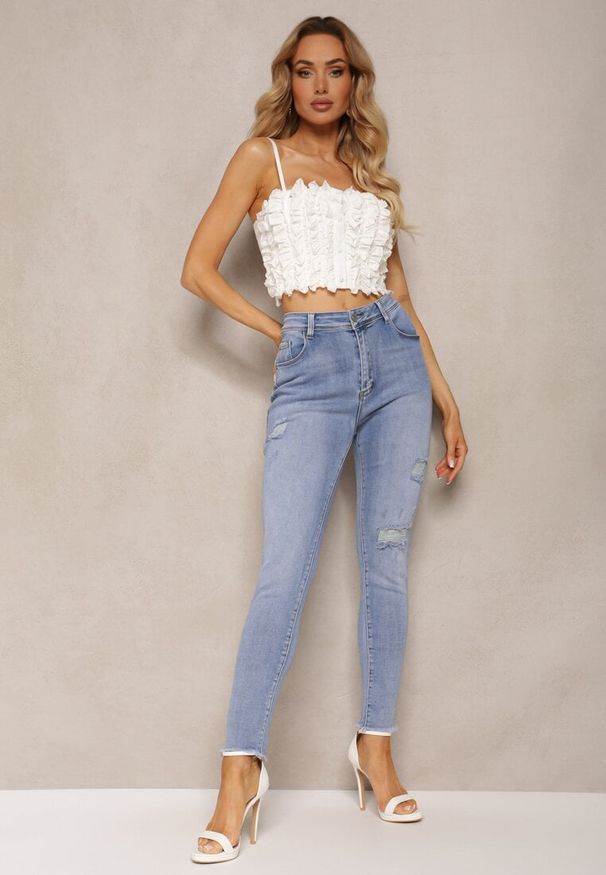 Renee - Niebieskie Jeansy z Regularnym Stanem i Wywiniętymi Nogawkami Velazquez. Kolekcja: plus size. Kolor: niebieski. Styl: klasyczny