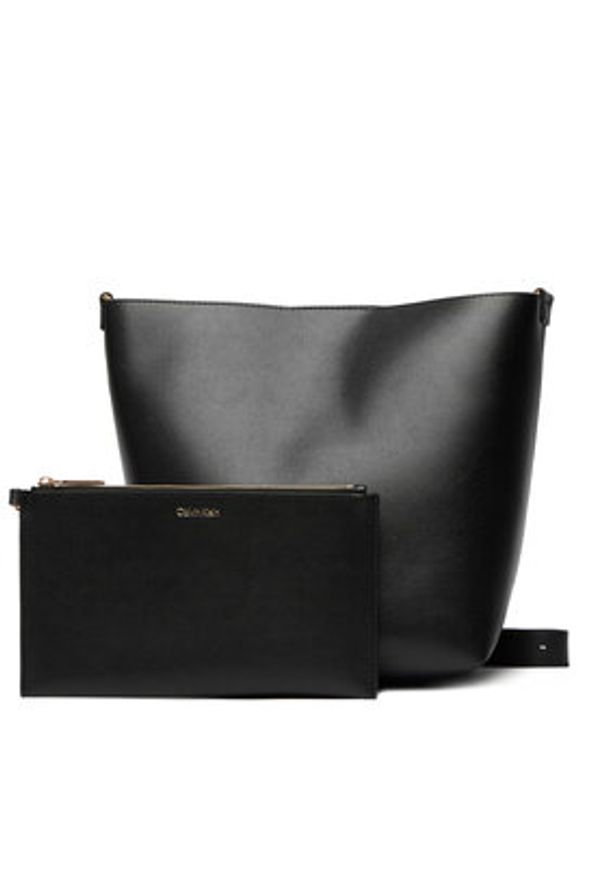 Calvin Klein Torebka Foil Logo Medium LV04F3736G Czarny. Kolor: czarny. Materiał: skórzane