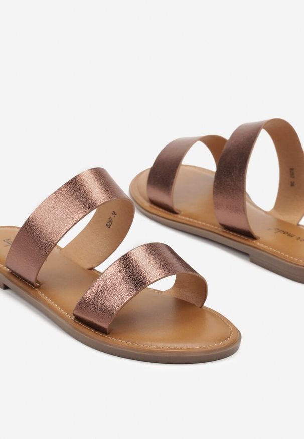 Born2be - Brązowe Klapki z Dwoma Paskami w Klasycznym Stylu Lisfitra. Okazja: na co dzień. Kolor: brązowy. Wzór: paski. Sezon: lato. Styl: klasyczny