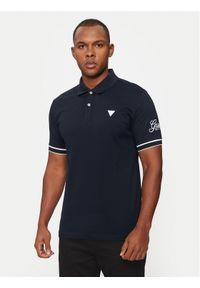 Guess Polo M4BP60 K7O64 Niebieski Slim Fit. Typ kołnierza: polo. Kolor: niebieski. Materiał: bawełna