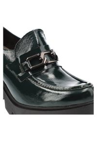 Zielone Półbuty Lemar Wygodne Skórzane Buty. Okazja: na co dzień. Kolor: zielony. Materiał: skóra. Wzór: aplikacja. Obcas: na obcasie. Styl: casual, elegancki. Wysokość obcasa: średni #4