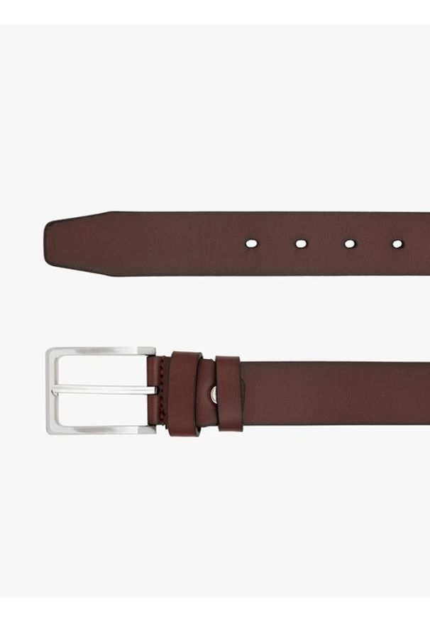 Ryłko - Ciemnobrązowy pasek ze skóry licowej. Kolor: brązowy. Materiał: skóra. Styl: klasyczny, street, elegancki