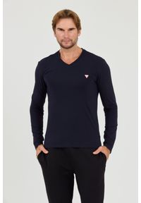 Guess - GUESS Granatowy męski longsleeve Core Tee. Kolor: niebieski. Długość rękawa: długi rękaw