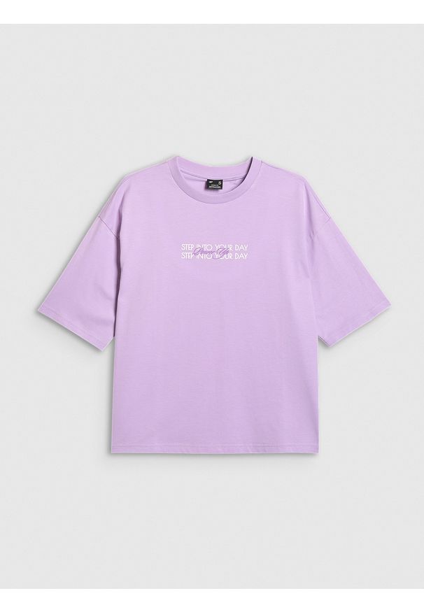 4f - 4F T-shirt oversize z nadrukiem damski - fioletowy M. Kolor: fioletowy. Wzór: nadruk