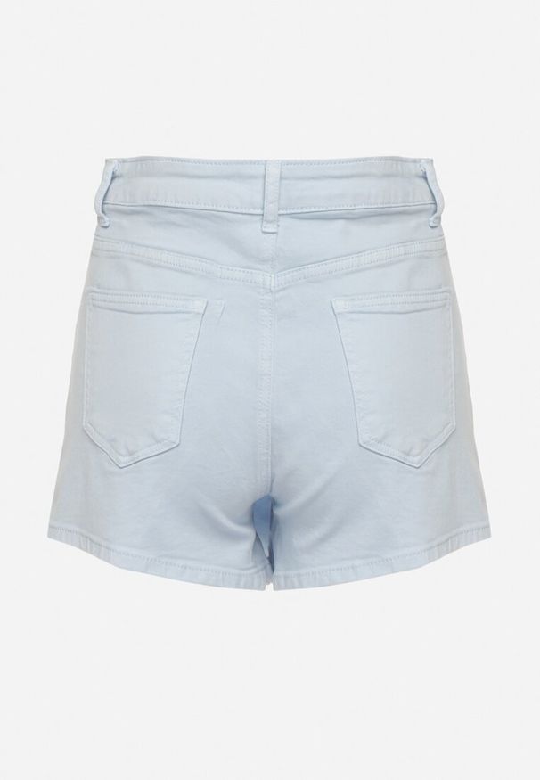 Born2be - Jasnoniebieskie Spódnico-Szorty Jeansowe z Bawełny Zapinane na Guziki Nellmira. Stan: podwyższony. Kolor: niebieski. Materiał: jeans, bawełna. Długość: krótkie