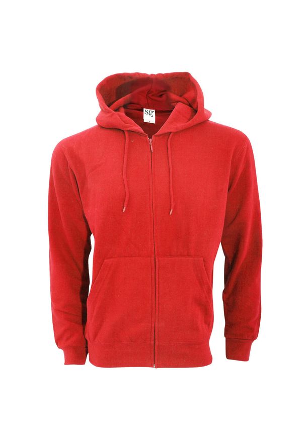 SG - Męska Gładka Bluza Sportowa Z Kapturem Na Zamek. Typ kołnierza: kaptur. Kolor: czerwony. Wzór: gładki