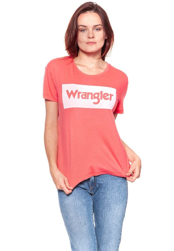 Wrangler - WRANGLER T SHIRT DAMSKI DRAPE TEE DUBARRY W7016DIVZ 112130885. Wzór: nadruk. Styl: vintage