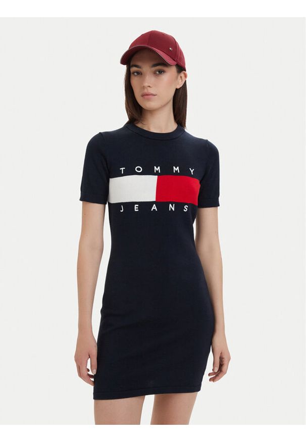 Tommy Jeans Sukienka codzienna Flag DW0DW22853 Granatowy Slim Fit. Okazja: na co dzień. Kolor: niebieski. Materiał: bawełna. Typ sukienki: proste. Styl: casual