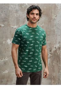 Sinsay - Bawełniana wzorzysta koszulka - zielony. Kolor: zielony. Materiał: bawełna
