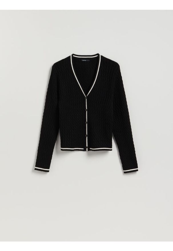 Reserved - Strukturalny kardigan z wiskozą - czarny. Kolor: czarny. Materiał: wiskoza