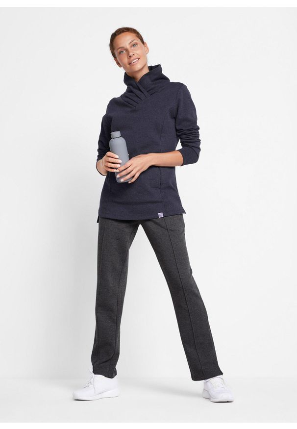 bonprix - Spodnie sportowe z bawełny organicznej, Straight. Kolor: czarny. Materiał: bawełna. Wzór: nadruk. Styl: sportowy