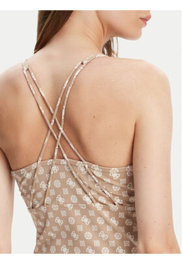 Guess Top V5YP11 MC03W Beżowy Slim Fit. Kolor: beżowy. Materiał: syntetyk