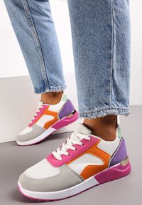 Renee - Biało-Różowe Sneakersy z Kolorowymi i Metalicznymi Wstawkami Amasato. Kolor: biały. Wzór: kolorowy #5