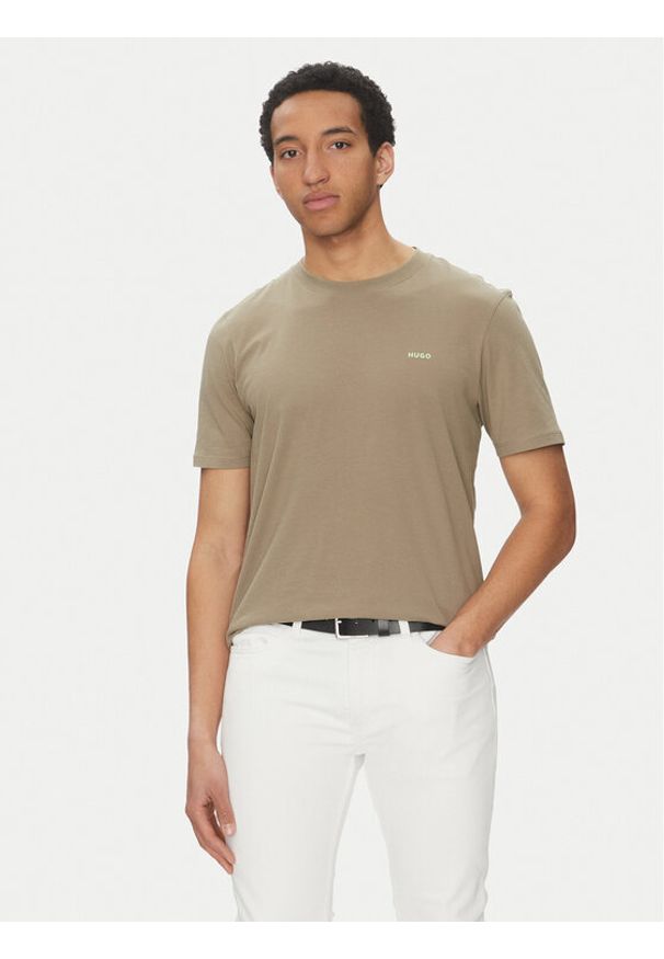 Hugo - HUGO T-Shirt Dero222 50466158 Brązowy Regular Fit. Kolor: brązowy. Materiał: bawełna