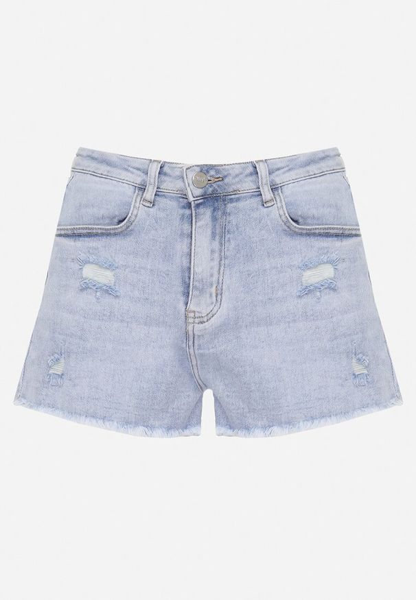 Born2be - Niebieskie Jeansowe Szorty z Wysokim Stanem i Bawełną Ozdobione Aplikacją Serca Vikerra. Okazja: na co dzień. Stan: podwyższony. Kolor: niebieski. Materiał: jeans, bawełna. Wzór: aplikacja. Sezon: lato, wiosna. Styl: elegancki, casual