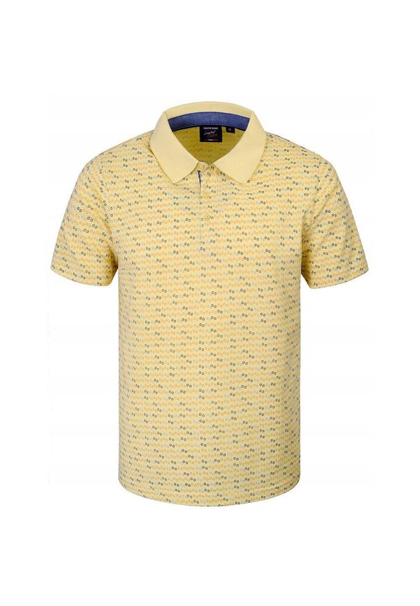 Koszulka Polo - Męska - Pako Jeans - Żółta w Drobny Wzór. Okazja: na co dzień. Typ kołnierza: polo. Kolor: żółty, wielokolorowy, złoty. Materiał: bawełna. Styl: casual