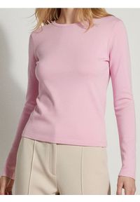 Sinsay - Bawełniana koszulka z długim rękawem - różowy. Kolor: różowy. Materiał: bawełna. Długość rękawa: długi rękaw. Długość: długie