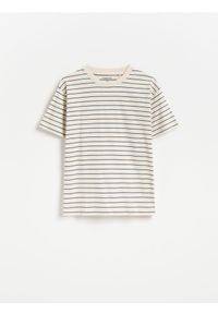 Reserved - Bawełniany t-shirt - beżowy. Kolor: beżowy. Materiał: bawełna