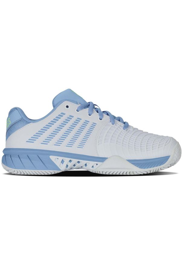 Buty do tenisa damskie K-Swiss Express Light 3. Kolor: biały, wielokolorowy, niebieski. Materiał: materiał, syntetyk. Szerokość cholewki: normalna. Sport: tenis