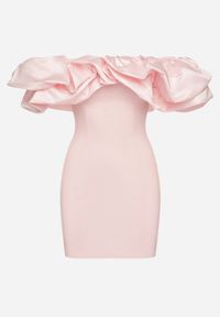 Born2be - Różowa Sukienka Mini o Fasonie Hiszpanki z Bufiastymi Falbanami Asissa. Okazja: na imprezę. Typ kołnierza: dekolt hiszpanka. Kolor: różowy. Styl: elegancki. Długość: mini #7
